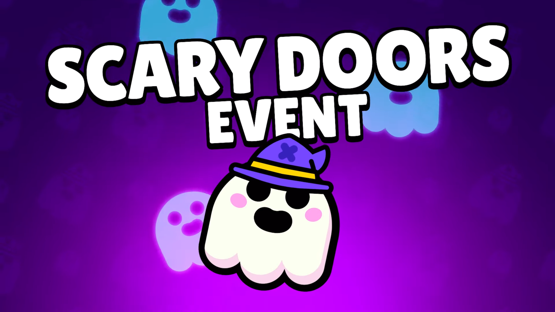 Brawl Stars Scary Doors Event title card with Lumi character and spooky Halloween theme